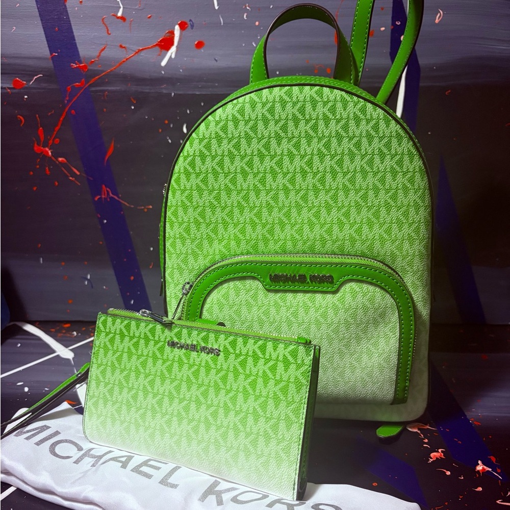 Michael Kors Green Backpack with Monogram Design